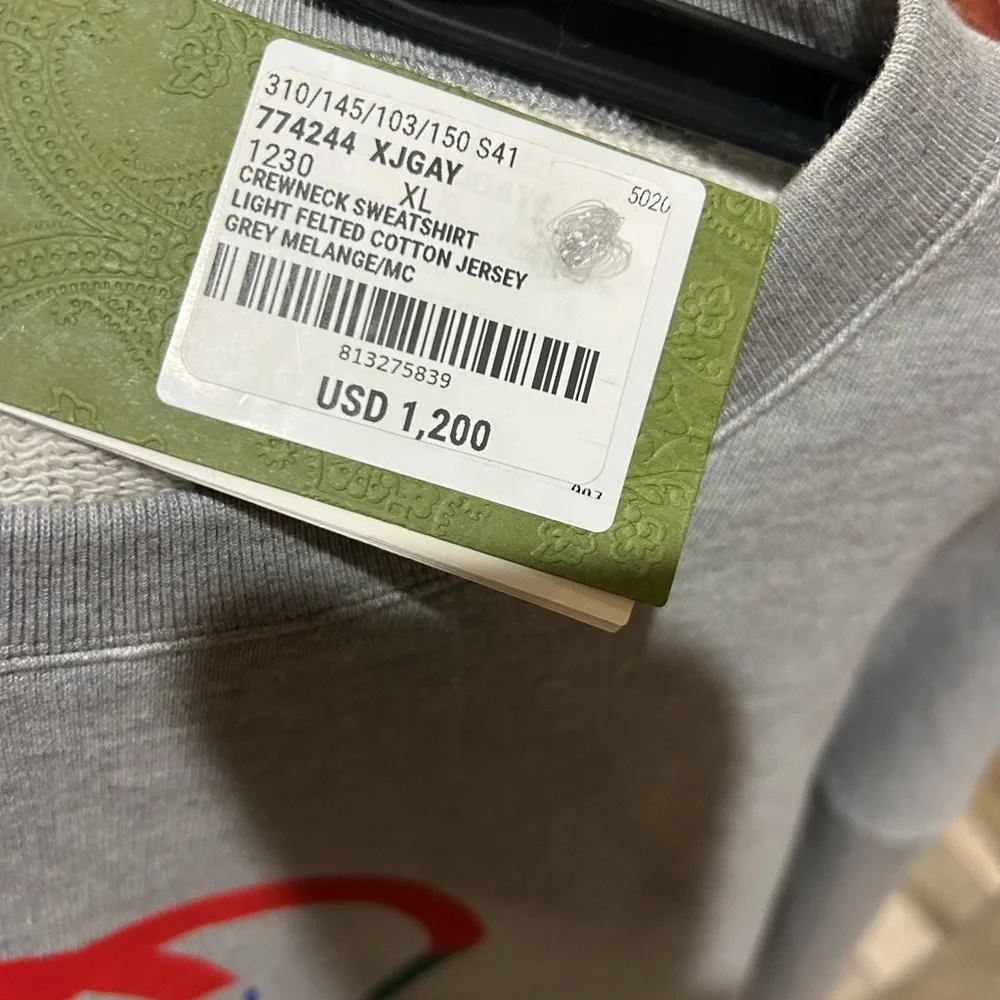Men's Gucci jersey cotton printed GREY MELANGE interlocking G sweatshirt size XL
